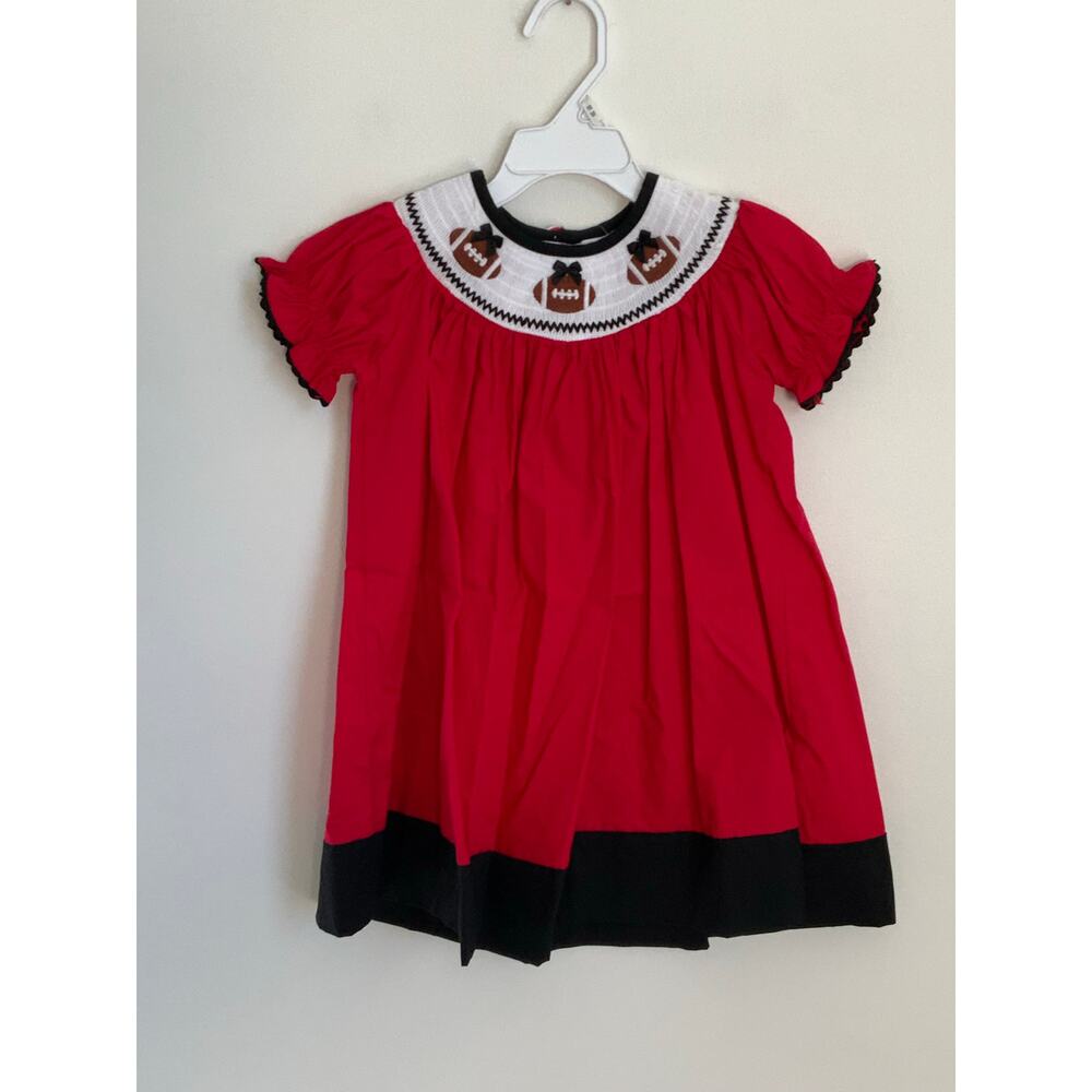 Lil Cactus Football Red and‎ Black Smocked Dress NWT size 2T